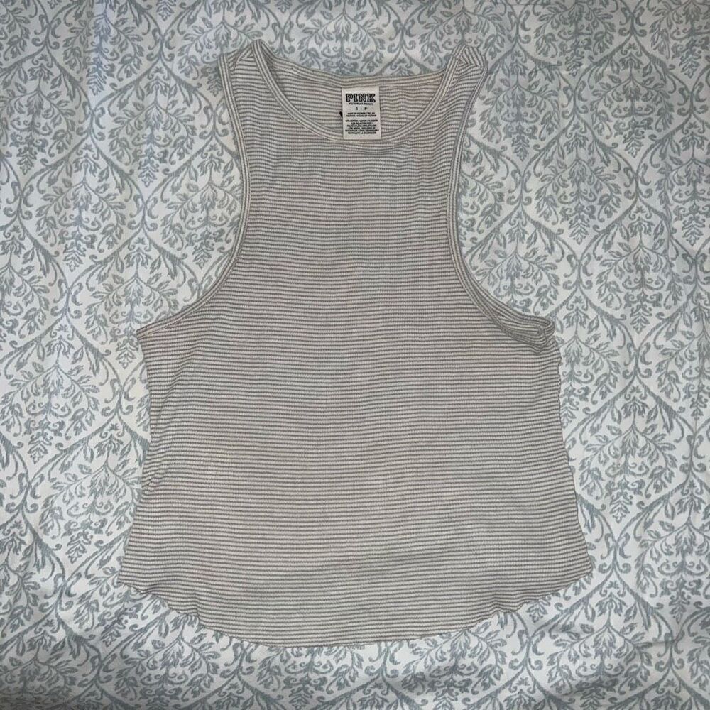 Victoria’s Secret PINK cropped tank top grey stripes size S